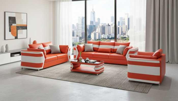 Rood bankstel bankstel leren bank bank compleet 3-delig bankstel set
