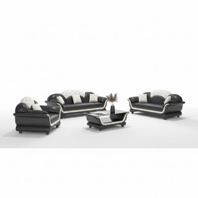 Sofaset Bankstel Leren bank Bank Complete 3-delige Bankstellen Zwart