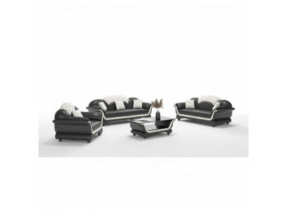 Sofaset Bankstel Leren bank Bank Complete 3-delige Bankstellen Zwart