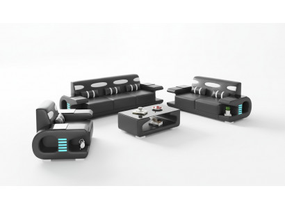 Bankstel Bankstel Leren bankstellen Bank Compleet 3-delig Zwart Set