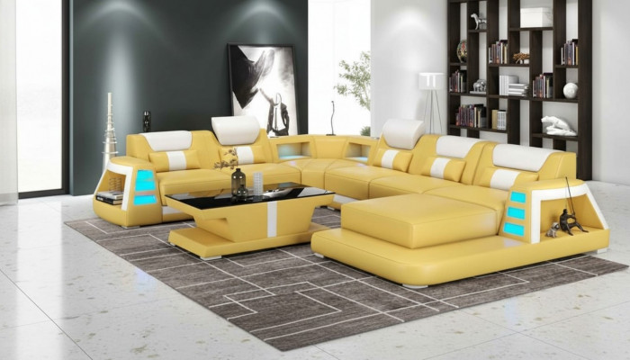 Bank Hedendaags Hoekbank U-vorm Geel Woonlandschap Leren Bank Sofa