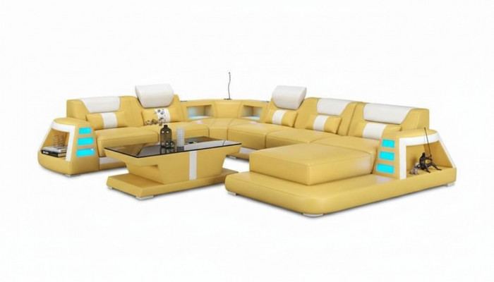 Bank Hedendaags Hoekbank U-vorm Geel Woonlandschap Leren Bank Sofa