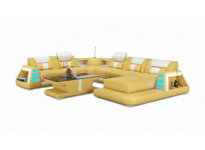Bank Hedendaags Hoekbank U-vorm Geel Woonlandschap Leren Bank Sofa