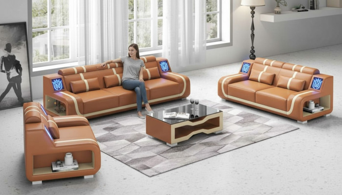 Woonkamer Compleet leren bankstel Bankstel Bankstel Bruin 3-delig