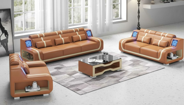 Woonkamer Compleet leren bankstel Bankstel Bankstel Bruin 3-delig