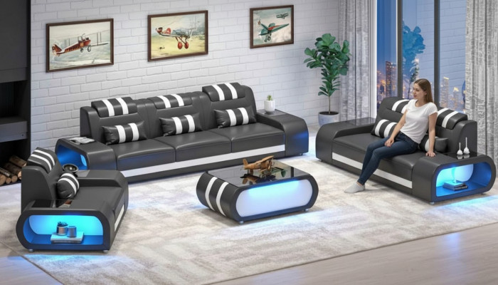 Bankstel Tweezits leren bankstellen fauteuil Driepersoons 3-delig Zwart Set