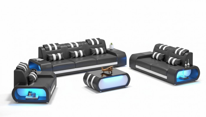 Bankstel Tweezits leren bankstellen fauteuil Driepersoons 3-delig Zwart Set