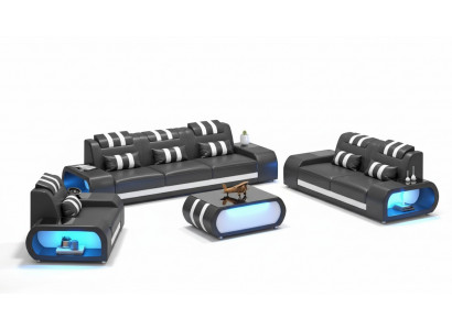 Bankstel Tweezits leren bankstellen fauteuil Driepersoons 3-delig Zwart Set