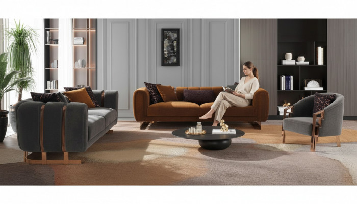 Zitbank Complete bankstel Bankstel Grijs Stoel Stoffen bankstel bank
