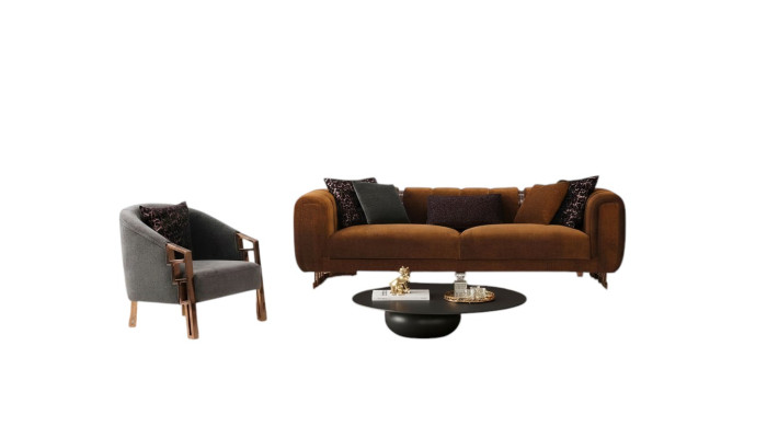 Bankstel driezitter fauteuil bruin stoffen bankstel set complete bankstellen