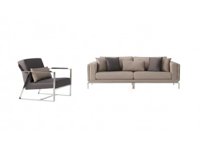 Sofaset Compleet bankstel Beige gestoffeerde bank Stoffen bankstel 2-delig Bank