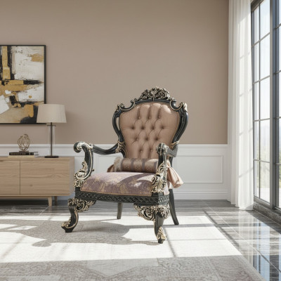 Fauteuil Beige Oorfauteuil Barok Zits Polyester Woonkamer