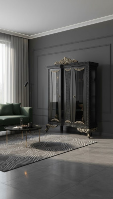 Vitrine kast Vitrinekast Kasten Woonkamer Glas Grijs Hout Nieuw