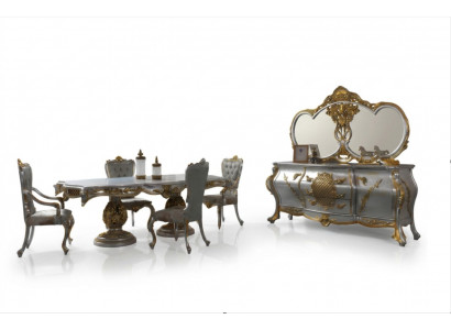Eetkamer set Eethoek Eettafel Stoelen Hout Set 9-delig Grijs Barok