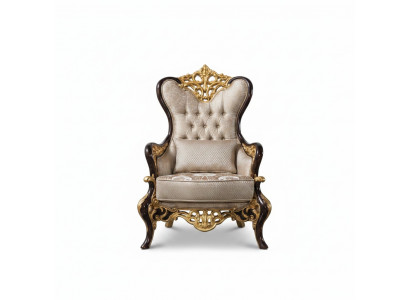 Ohrensessel fauteuil Beige Barok Stoel Stof Polyester Woonkamer