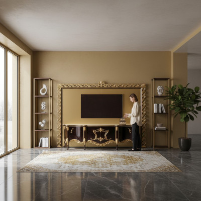 TV-stand Sideboard RTV Lowboard Hout Goud Woonkamertafel Luxe