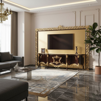 TV-stand Sideboard RTV Lowboard Hout Goud Woonkamertafel Luxe