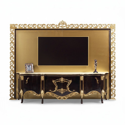 TV-stand Sideboard RTV Lowboard Hout Goud Woonkamertafel Luxe