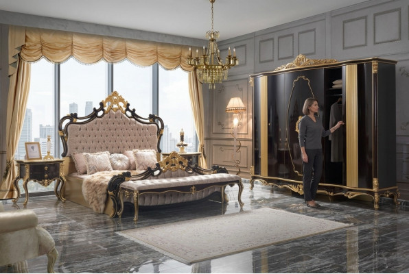 Chesterfield Luxe Slaapkamer Set Bed Tweepersoonsbed 5-delig Zwart