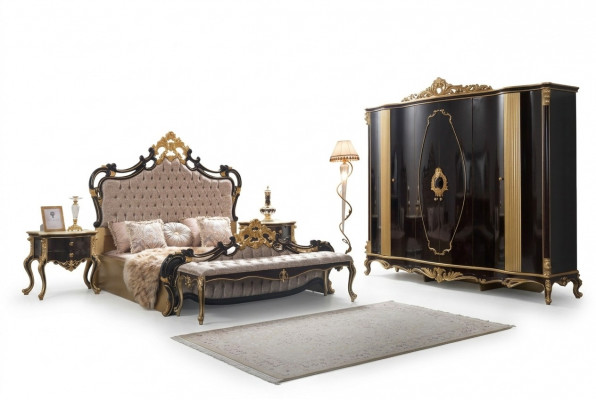 Chesterfield Luxe Slaapkamer Set Bed Tweepersoonsbed 5-delig Zwart