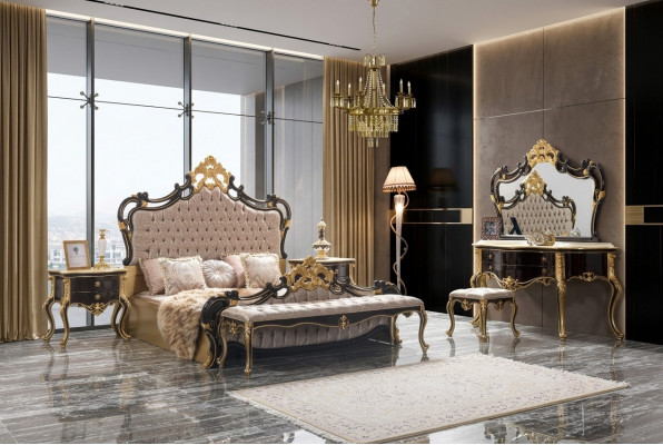Dubbel beddengoed Chesterfield Luxe Slaapkamer Bed 6-delig Zwart bedden