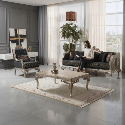 Bankstel assortiment bankstel driezitter fauteuil stoffen bank grijs tafel 3-dlg