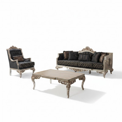 Bankstel assortiment bankstel driezitter fauteuil stoffen bank grijs tafel 3-dlg