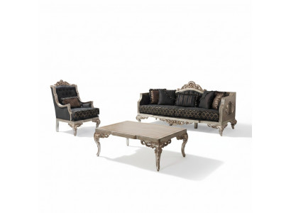 Bankstel assortiment bankstel driezitter fauteuil stoffen bank grijs tafel 3-dlg