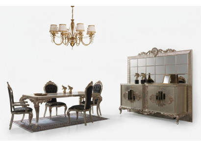 Luxe eetkamerset, dressoir, eettafel, stoelen, hout, 10-delig, beige.