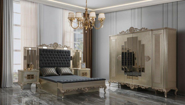 Tweepersoonsbed Chesterfield Luxe Slaapkamerset Bed 5-dlg Goud bedden