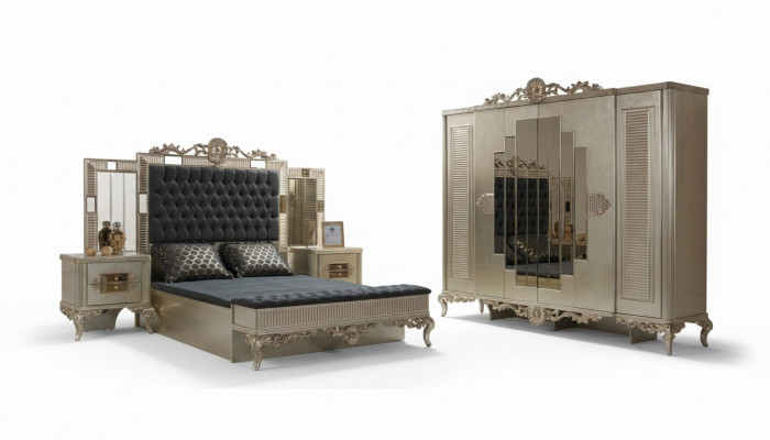 Tweepersoonsbed Chesterfield Luxe Slaapkamerset Bed 5-dlg Goud bedden
