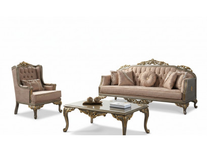 Chesterfield bankstel driezits fauteuil stof salontafel beige nieuw Chesterfield bankstel driezits fauteuil stof salontafel beige nieuw