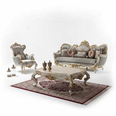 Polstersofa set bankstel bankstel driepersoons fauteuil stof bank blauw bankstellen