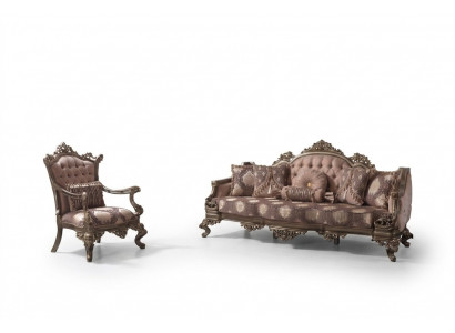 Zetel Chesterfield set zitbank van stof in beige, sofa met bekleding.