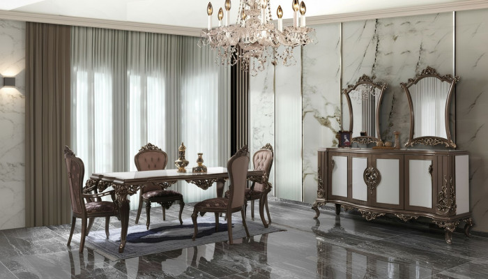 Compleet eetgroep eetkamer eettafel hout set 12-delig bruin dressoir
