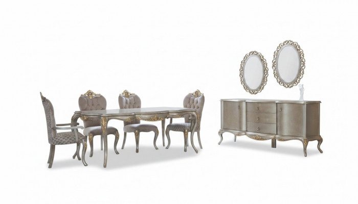 Complete eetkamer set Tafel Sideboard Eetkamer Eettafel Hout Set 12-dlg Beige