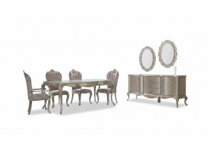 Complete eetkamer set Tafel Sideboard Eetkamer Eettafel Hout Set 12-dlg Beige