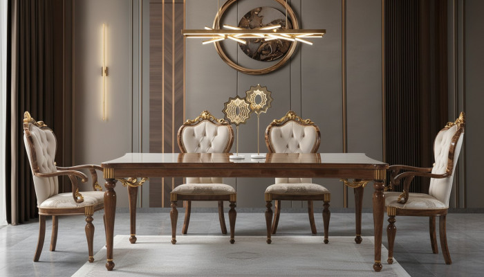 Klassieke eetkamerset Eethoek Eetkamer Eettafel Hout Set 7-delig Bruin tafel