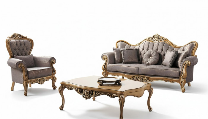 Chesterfield bankstel driezits fauteuil stof salontafel grijs bank  Chesterfield bankstel driezits fauteuil stof salontafel grijze bank