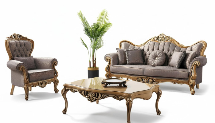 Poefs Bank Chesterfield Set Bankstel Stoffen Bank Grijs Nieuw