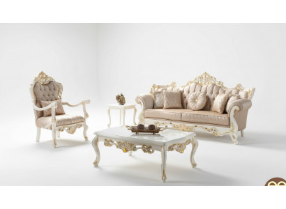 Luxe bankstel set Gestoffeerde bank Chesterfield stoffen bank Beige
