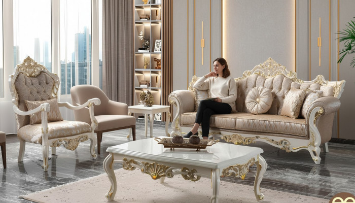 Bankstel Bankstel Beklede bank Chesterfield Luxe Stoffen Bank Beige