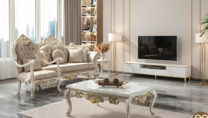 Bankstel Bankstel Beklede bank Chesterfield Luxe Stoffen Bank Beige