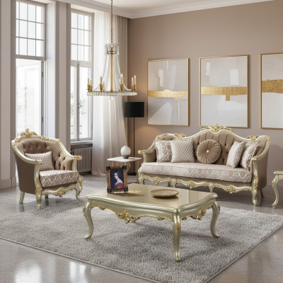 Bankstel Drieseater Fauteuil Bankstel Beige Gestoffeerd Bankstel