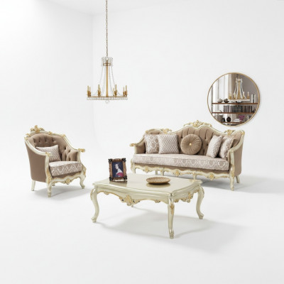Bankstel Drieseater Fauteuil Bankstel Beige Gestoffeerd Bankstel
