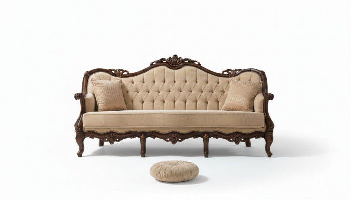 Driepersoons bank 3-zits stoffen bank Beige stoffen Chesterfield bank van 235 cm