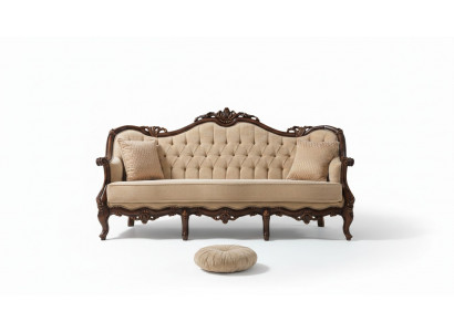 Driepersoons bank 3-zits stoffen bank Beige stoffen Chesterfield bank van 235 cm