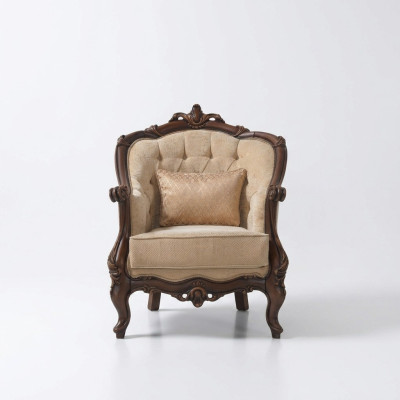 Fauteuil Oorfauteuil Zits Stof Beige Polyester Hout Woonkamer Barok