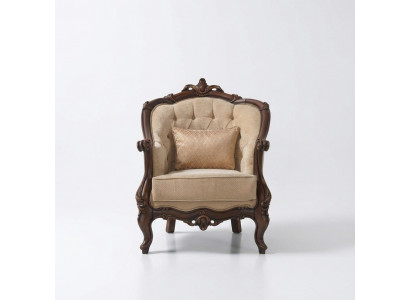 Fauteuil Oorfauteuil Zits Stof Beige Polyester Hout Woonkamer Barok