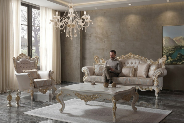 Luxe bankstel complete bankstel Beige gestoffeerde bankstoffering stoffen bank